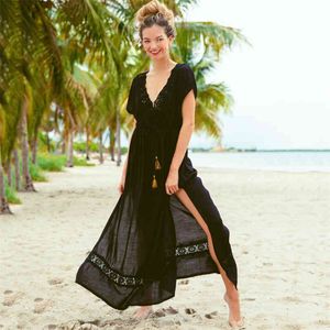 Sexy See Through Bikini Cover-ups Chiffon Tuniek Lange Kimono Dames Zomer Wrap Jurk Beach Wear Badpak Cover Up Q1268 210420