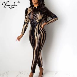 Sexy see through black Sequin bodycon jumpsuit vrouwen zomer verjaardagsfeestje club outfits jumpsuits Lange mouw bodysuit overalls 231227