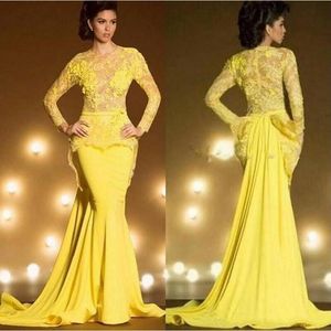 Sexy zien door kant zeemeermin prom jurken illusie lijfje 2021 lange mouwen appliques 3D bloemen bloemen vrouwen meisjes trompet pageant jurk