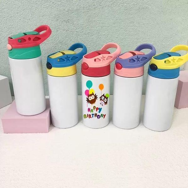 12oz Sublimación Sippy Cups 350ml Sublimación Niños Botellas de agua con tapa de pajita Vasos portátiles de acero inoxidable para beber para niños FY4309