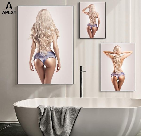 Sexy SemiNude Femmes Blondes Nues Toile Affiches et Impressions Peintures Filles Mur Photos Figure Art pour Salle de Bain Salon 3121838