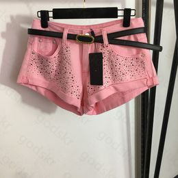 Sexy Sequin Belt Denim Shorts Damesmodemerk Getailleerde Jeans Hoge Taille Wijde Pijpen Denim Shorts Drie Kleuren