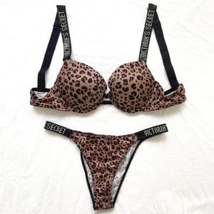 Conjunto sexy 2023 Lencería de mujer 2 piezas Push Up Bra y Panty Conjuntos de ropa interior de diseño de marca con letras de encaje ajustable 231129