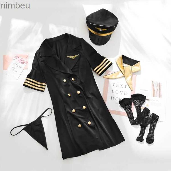 Conjunto sexy Conjunto de 5 piezas Uniforme Tentación Lencería sexy Uniformes de azafata de aerolínea Tentación Lencería erótica Sexy Halloween ComesL240122