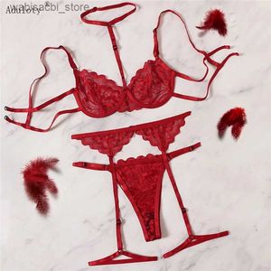 Set sexy Aduloty Red Floral Lace Garter Lingerie Conjunto de lencería con Mujeres de gargantilla Intimates 2022 Buray de ropa interior y tanga Set de ropa interior L2447 L2447