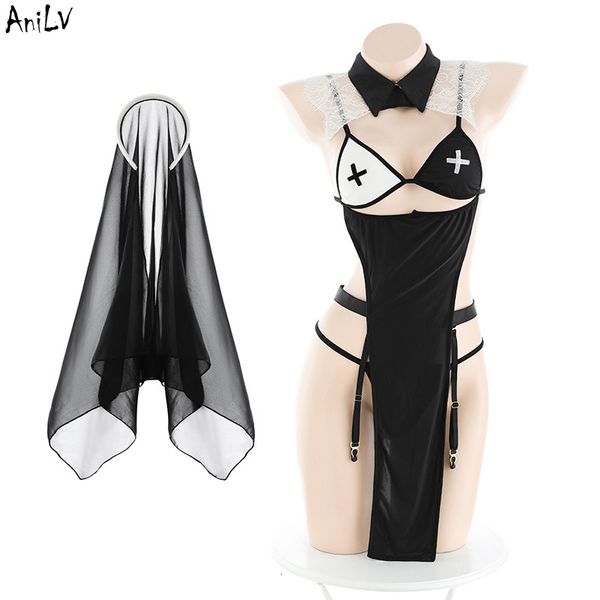 Sexy Set AniLV Nun Maid vestido con velo Unifrom mujeres Halloween Sexy camisón trajes disfraces Cosplay 230710