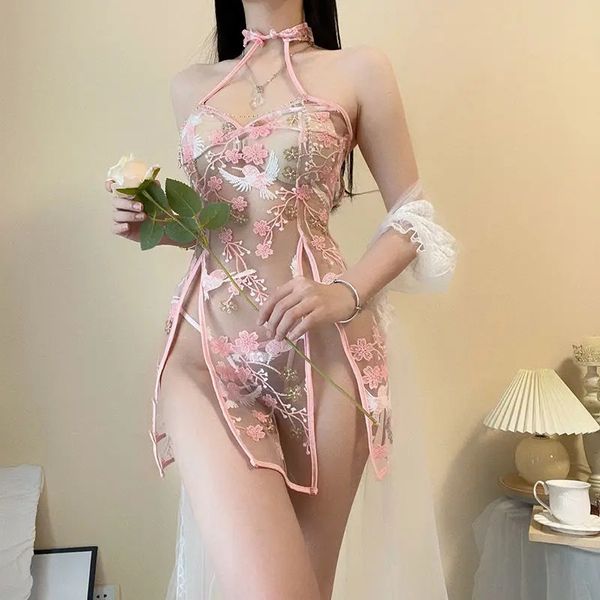 Ensemble sexy AV Actrice Vêtements de nuit Rétro Translucide Cheongsam Costume Dentelle Broderie Sexy Érotique Lingerie Sexe Vêtements Anime Cosplay Sous-vêtements 231027