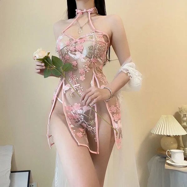 Ensemble sexy AV Actrice Vêtements de nuit Rétro Translucide Cheongsam Costume Dentelle Broderie Sexy Érotique Lingerie Sexe Vêtements Anime Cosplay Sous-vêtements 231030