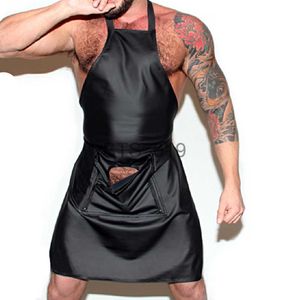 Set sexy noire en faux cuir hommes ouverts entrejambe sexe tablier porno pantes sous-vêtements mâle lingerie sexy nocre cosplay cosplay costume érotique x0630