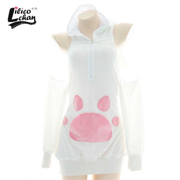 Sexy Set Cat Paw Plush Women Anime Cosplay Kawaii Cute Backless Sweater Lonely Pink Sweet Sleepwear Sexy Tempatation Hoodie Costume BunnyHKD230703