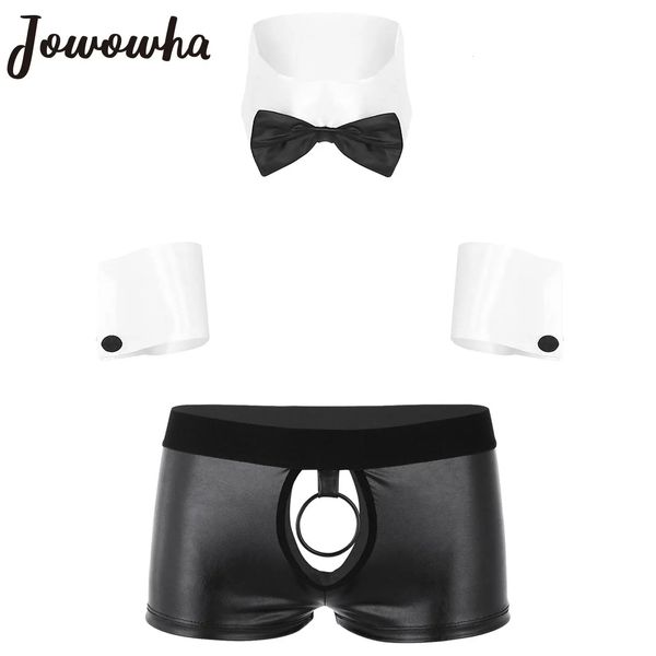 Ensemble sexy Cosplay hommes ensemble de lingerie sexy serveur scène danseur costumes sexy en cuir sous-vêtements sans entrejambe jeu de rôle uniformes tenue de discothèque 231123