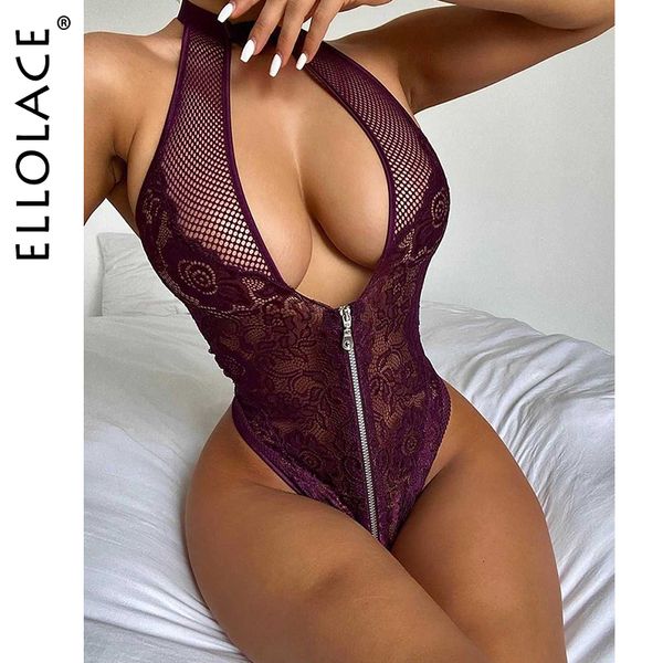 Sexy Set Ellolace Body Dentelle Salopette Pour Femmes Fitness Body DeepV Lingerie Halter Tops Summer Mesh 230307