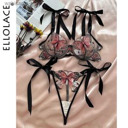Ensemble sexy Ellolace Butterfly Lingerie Lace Fancy Underwear Sous -wear Fairy broderie transparente
