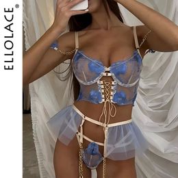 Ensemble sexy Ellolace Lingerie fantaisie sexy beau sous-vêtements costume sexuel tenue érotique florale luxe intime femme sans censure 231027