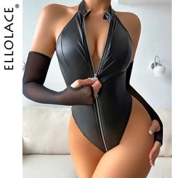 Ensemble sexy ellolace Latex Bodys pour femmes avec manches fantasy en caoutchouc tops tops sissy club de nuit baddie tenue silicone femelle Q240511