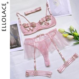 Sexy Set Ellolace Lingerie Porno Sissy Intime Évider Femme Sous-Vêtements Fantaisie Langerie Corps GString Strings Costumes Érotiques 230307