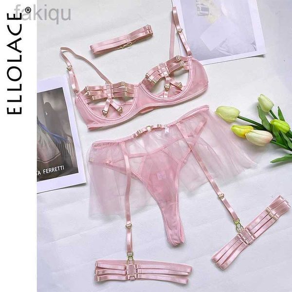 Conjunto sexy Ellolace Lencería Porn Sissy Intimate Sexy Hot Hollow Out Ropa interior femenina Fancy Langerie Body G-String Tangas Disfraces eróticos 24319