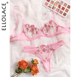 Conjunto sexy Ellolace Lencería Sexy Ropa interior con bordado floral Encaje transparente Kits cortos para el cuidado de la piel Conjunto de hadas delicado Mujer 2 piezas 231027