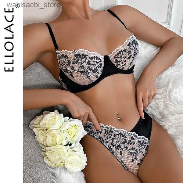 Set Sexy Ellolace Lingeries Sets Sexy sin costuras, sujetador erótico atribuido mujeres, ropa interior caliente, solo los fanáticos fantasía, ver a través del set de lino L2447