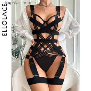 Sexy Set Ellolace Naakte Bandage Lingerie Set Vrouwen 2 Stuk Hot Sexy Fancy Ondergoed Vrouwen Ongecensureerde Transparante Bilizna Set Van Sex L230920