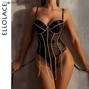 Ensemble sexy Ellolace Rhinestone Lingerie corset set Femmes 2 pièces Luxury Underwear Push Up Bra and Panty Set Fancy Glitter intime L2447