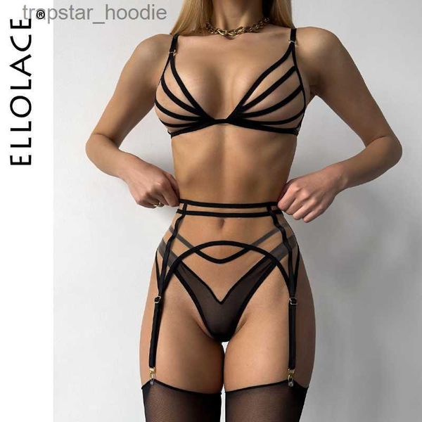 Ensemble sexy Ellolace Lingerie sensuelle nue sans couture voir à travers des sous-vêtements soutien-gorge transparent ensemble porte-jarretelles sexy ensembles exotiques nus non censurés L230920