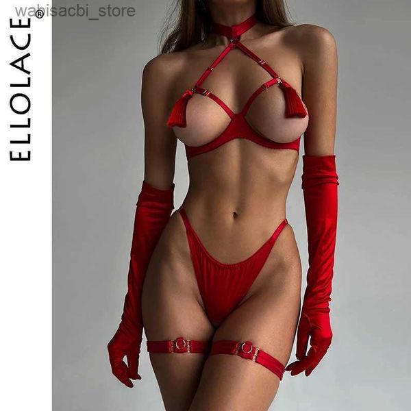 Ensemble sexy ellolace lingerie fétiche de gland sensuelle voir à travers le soutien-gorge ouvert bilizna set chaud sexy intime nue nue pochette exotique sets l2447