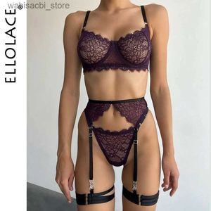 Ensemble sexy ellolace lingerie sexy lingerie femelle sans couture sous-vêtements 3 pièces Garter fantaisie de soutien-gorge transparent et de culot