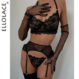 Ensemble sexy Ellolace Lingerie sexy pour femmes fines broderie de dentelle florale sous-vêtements jolis ensemble intime romantique costume de sexe sans couture 231213