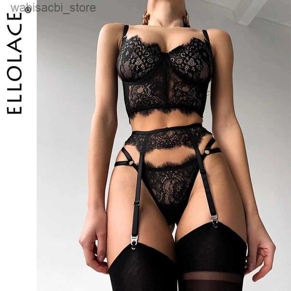 Set sexy ellolace lencería sexy para mujeres finas encaje de chicas calientes ropa interior sinnótica set de sujetador romántico erótico sensual ver a través del atuendo de la espalda L2447