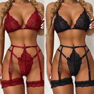 Ensemble Sexy Lingerie Exotique Sexy Floral Dentelle Sous-Vêtements Érotique Ouvert Entrejambe Babydoll Plus La Taille Femmes Porno Soutien-Gorge Ensemble Bowknot Pyjamas Vêtements De Nuit P230428