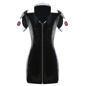 Mini robe en Faux cuir brillant pour femmes, ensemble Sexy, Look mouillé, Latex, PVC, Costumes de Cosplay d'infirmière, tenue de boîte de nuit