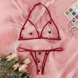 Ensemble sexy Halter Sous-vêtements Femmes Mini Creux G String Perspective String Mince Vêtements De Nuit Fleur Lingerie Pour Dames Femme Vêtements 231129