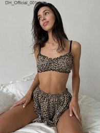 Sexy set hiloc luipaard geprinte dames pyjama's sexy 2-delige set met geplooide Italiaanse spaghetti schouderband bh casual zomers shorts 2024 Q240426