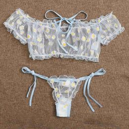 Sexy Set Vente chaude Lingerie Sexy pour les femmes broderie dentelle nœud papillon soutien-gorge sans bretelles string ensemble vêtements de nuit pyjamas Lingerie Sets For Women Sexy