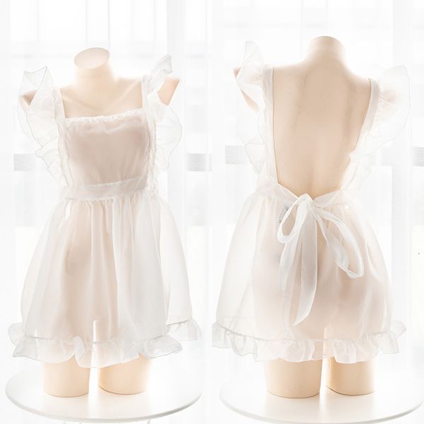 Sexy Set Japanese Maid Kawaii Lolita Girl Delantal transparente Falda corta Smock Lace Sexy Vendaje Camisón Ropa interior School Girl Dress 230710