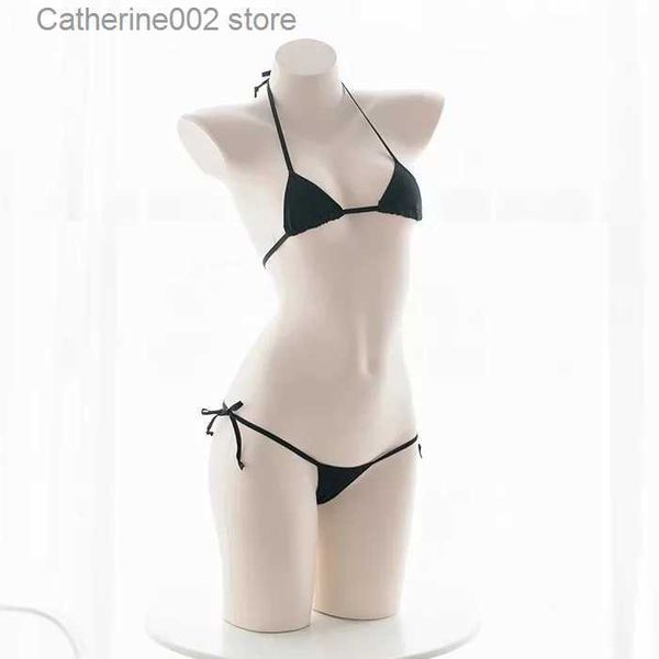 Conjunto sexy Estilo japonés Dent Cinturón Calzoncillos Conjuntos de sujetadores Traje de bikini ultrapequeño Lencería sexy de tres puntos Calzoncillos de cintura ultrabaja T231027