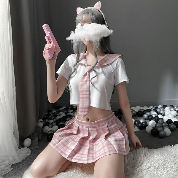 Conjunto Sexy japonés a cuadros dulce colegiala estudiante JK uniforme juego de rol disfraz animadora ropa sexual para mujeres Lencería 230608