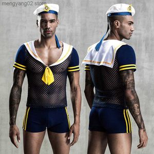 Sexy set jsy sexy cosplay lingerie mannen zeeman uniform ondergoed ondergoed blauw erotische lingerie porno komt sexy rollenspel clubkleding outfits t230530