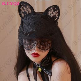 Conjunto sexy Máscara de encaje Cosplay Accesorios para la cara Bdsm Fetish Halloween Carnival Masquerade Bondage Woman Festival Rave Lolita Prop 230411