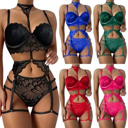 Conjunto Sexy para mujer, ropa interior siamesa, verano, adultos, mujeres, creativo, bordado de plumas, cuello colgante, espalda descubierta, monos con lazo Y2302