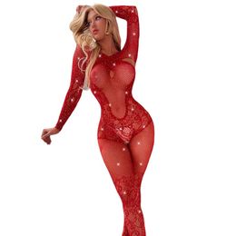 Sexy set lingerie bodystocking teddy vrouwen één-stuks strass Rhinestones open crotch bodystocking ondergoed ondergoed porno lenceria sensuele mujer bodysuit