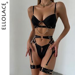 Sexy Set Lingerie Halus Ellolace Pakaian Dalam Mewah Seksi Set Erotis Mewah Halus 5 Buah dengan Bra Rantai dan Set Celana Dalam Intim 230427