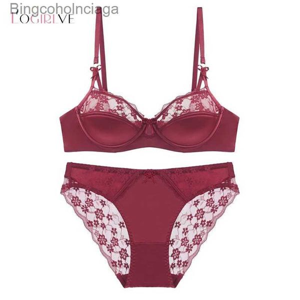 Sexy Set Logirlve luxe impression ensemble de sous-vêtements femmes arc mode rouge Push Up soutien-gorge culottes ensembles Sexy Lingerie broderie dentelle mince soutien-gorge SetL231101