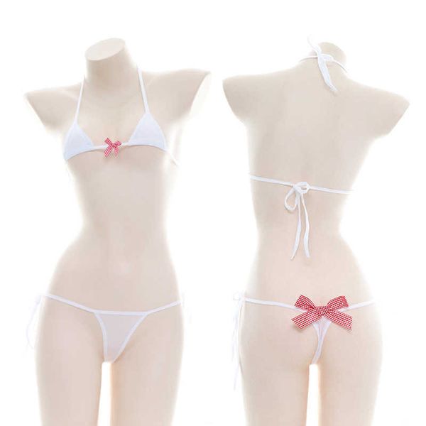 Ensemble sexy Lolita Kawaii Bandage Rayé Bow Mini Bikini Soutien-gorge Lingerie Érotique Anime Cosplay Costumes Japonais Femmes et Panty Y2302