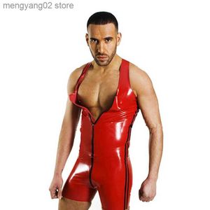 Sexy Set Man Hot Exotische kleding Mannen Wetlook Sexy Lingerie Zentai Catsuit Gay Fetish Bodysuits Strak Komen Rits Open Buste Clubwear T230531