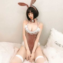 Sexy set manga -tentoonstelling Kawaii Role Play konijn kleding ondergoed kunstmatig leermateriaal dames volwassen seksuele strakke passende Q240511