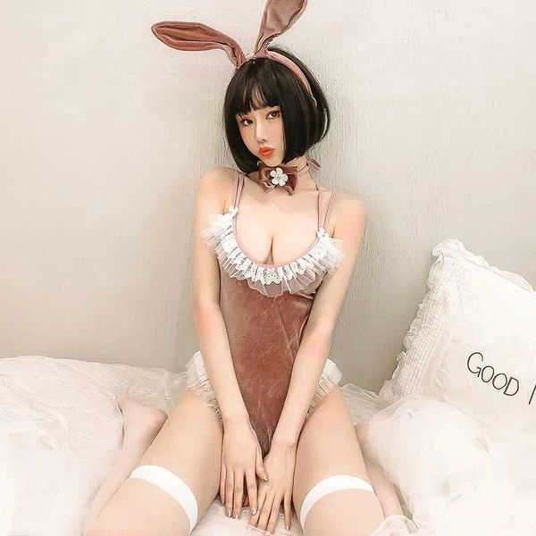 Exposition de mangas sexy set kawaii jeu de rôle lapin vêtements sous-vêtements artificiels matériaux en cuir femme adulte ajustement serré Q240511