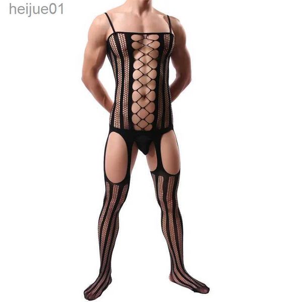 Ensemble sexy Sous-vêtements sexy pornographiques pour hommes Vêtements moulants exotiques Bas de corps en maille Jarretelles ultra-minces Tuyau en maille Combinaison pour hommes C24325