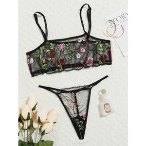 Conjunto sexy Nuevo en tallas grandes Ropa interior transparente sexy Ropa interior de malla con bordado floral Conjuntos de lencería sexy de talla grande Pijama Sexy Femme P230428